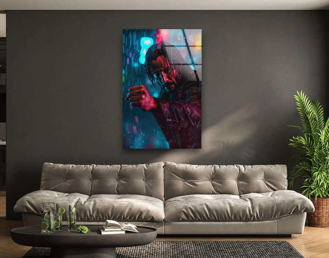 John Wick Neon City Glass Wall Art print on glass, glass printed photos
