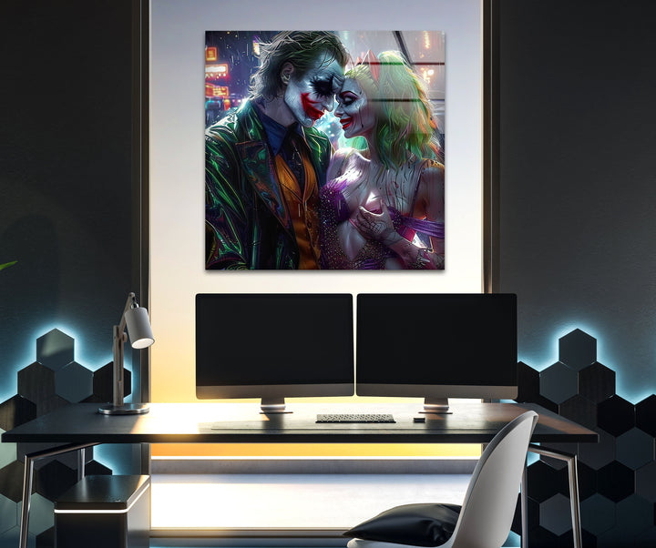 Joker and Harley Quinn Art Glass Wall Art picture on glass wall art, photos printed on glass
