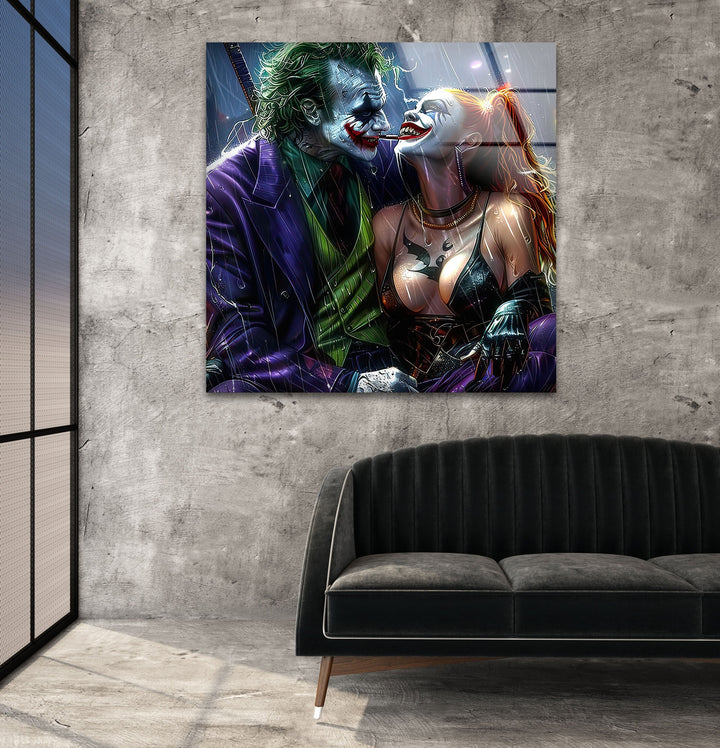 Joker and Harley Quinn Glass Wall Art print on glass, glass printed photos
