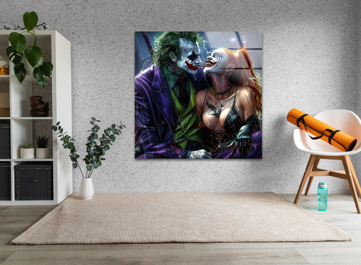 Joker and Harley Quinn Glass Wall Art print picture on glass, Tempered Glass Wall Art
