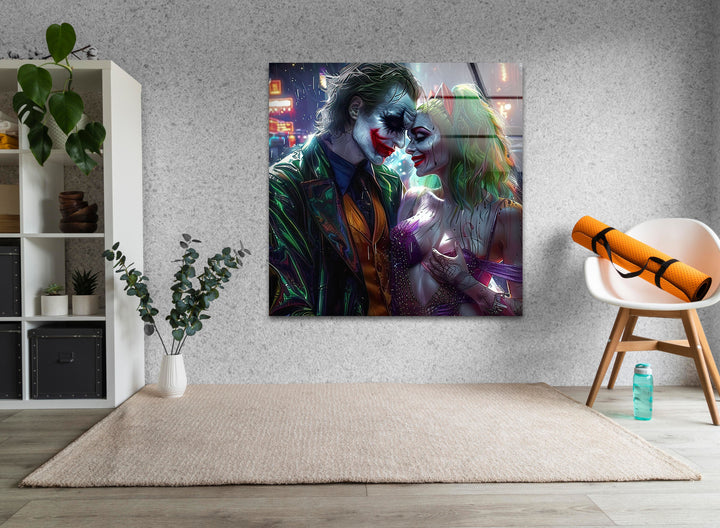 Joker and Harley Quinn Art Glass Wall Art custom glass photo prints, large glass prints
