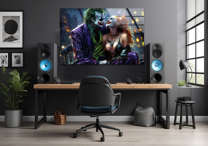 Joker and Harley Quinn Glass Wall Art stained glass wall art, stained glass wall decor
