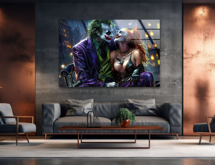 Joker and Harley Quinn Glass Wall Art glass art painting, glass art for the Wall
