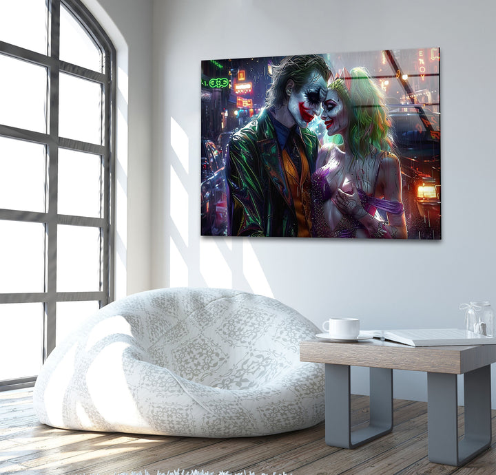 Joker and Harley Quinn Art Glass Wall Art custom glass pictures, glass art prints

