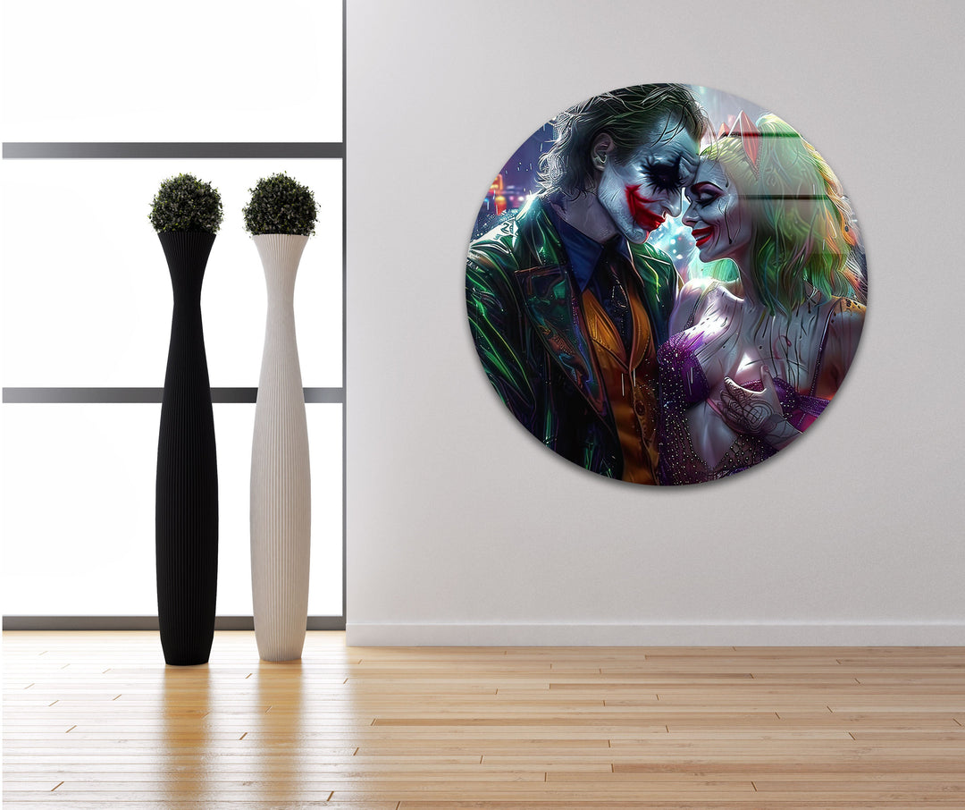 Joker and Harley Quinn Art Glass Wall Art photo print on glass, prints on glass wall art

