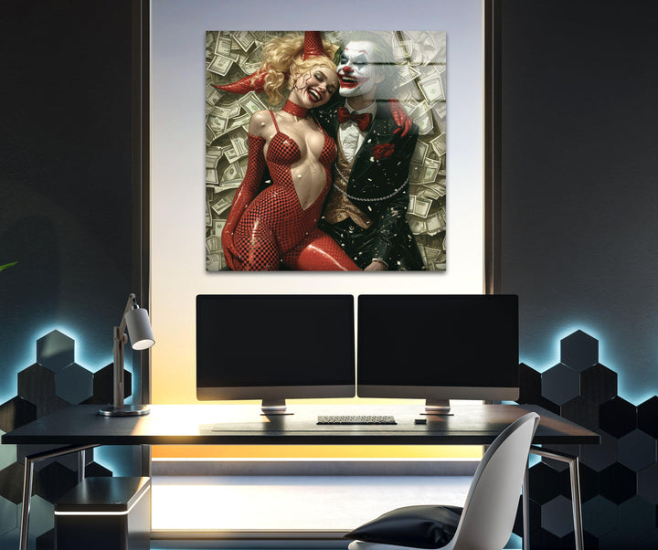 Joker Love Harley Quinn Glass Wall Art, custom glass pictures, glass art prints