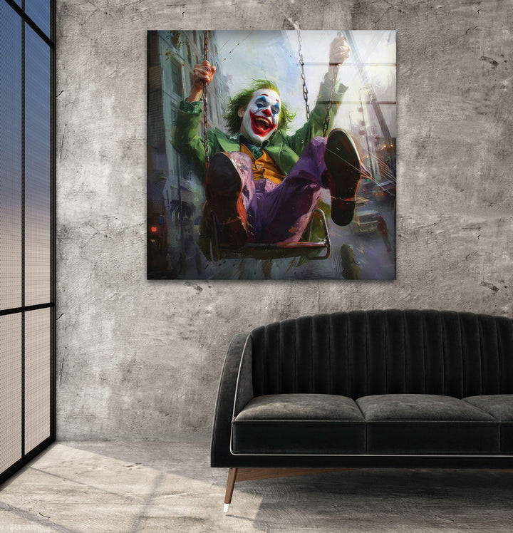 Swinging on a Swing Joker Glass Wall Art, art glass wall art, glass wall art pictures