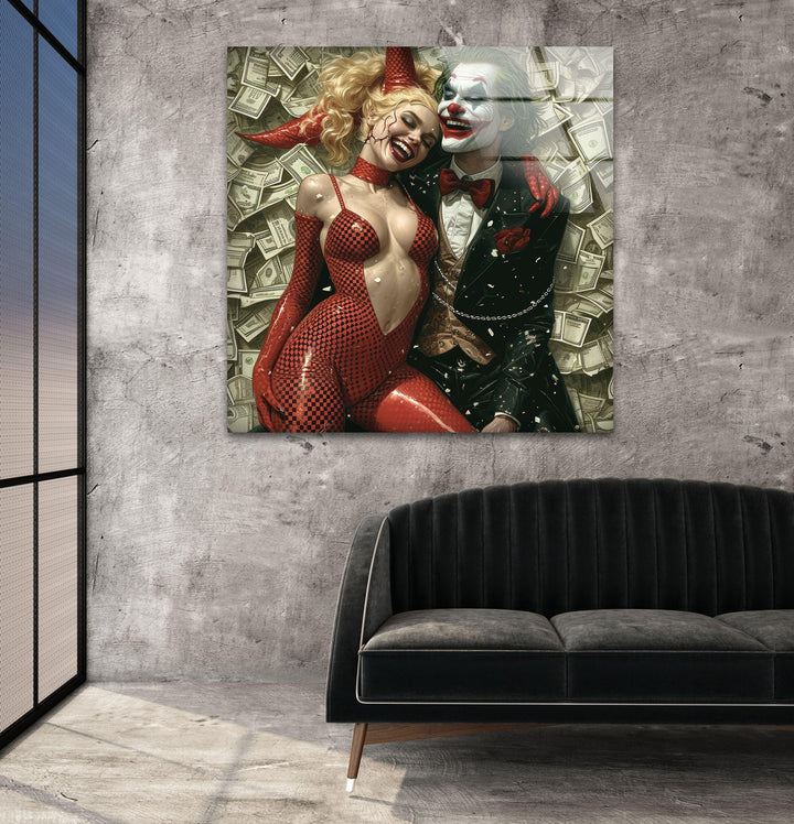 Joker Love Harley Quinn Glass Wall Art, large glass photo prints, glass wall photos