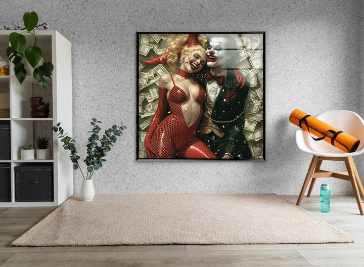 Joker Love Harley Quinn Glass Wall Art, glass photo prints, glass picture prints