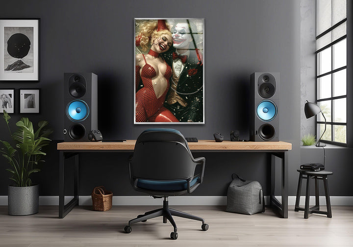 Joker Love Harley Quinn Glass Wall Art, custom glass photo prints, large glass prints