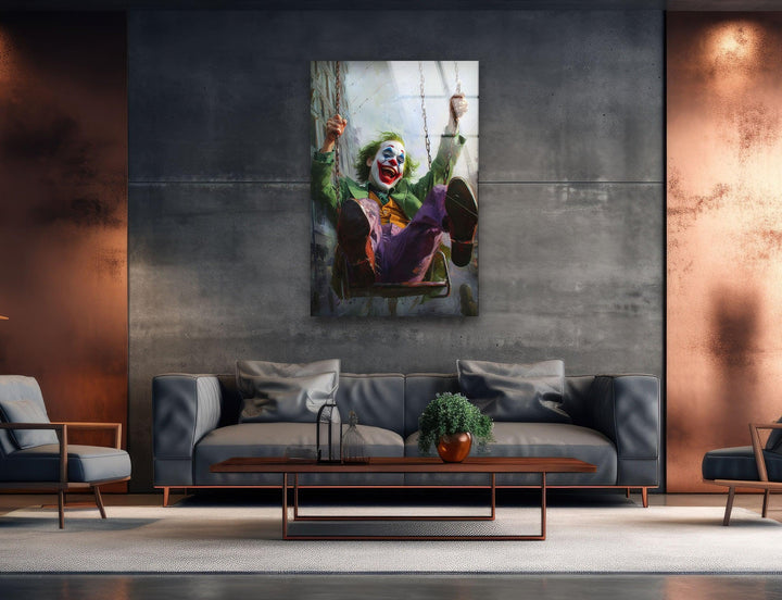 Swinging on a Swing Joker Glass Wall Art, custom glass photo prints, large glass prints