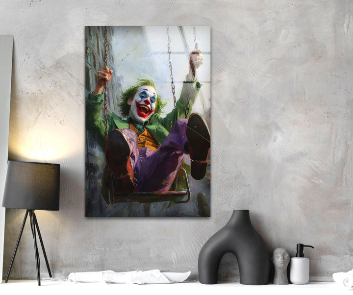 Swinging on a Swing Joker Glass Wall Art, large glass photo prints, glass wall photos