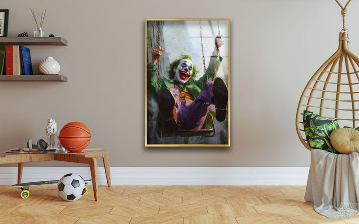 Swinging on a Swing Joker Glass Wall Art, custom glass pictures, glass art prints