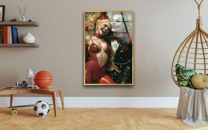 Joker Love Harley Quinn Glass Wall Art, glass art painting, glass art for the Wall
