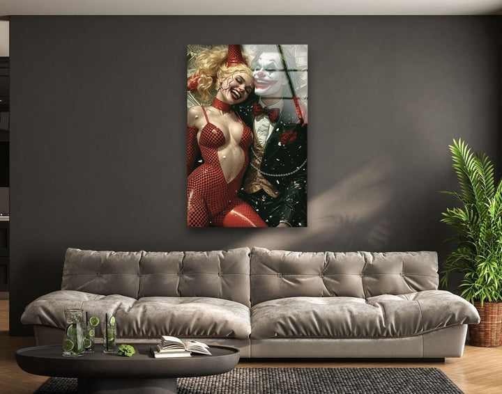 Joker Love Harley Quinn Glass Wall Art, glass pictures for Wall, glass prints wall art