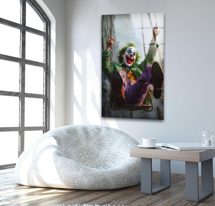 Swinging on a Swing Joker Glass Wall Art, glass art painting, glass art for the Wall