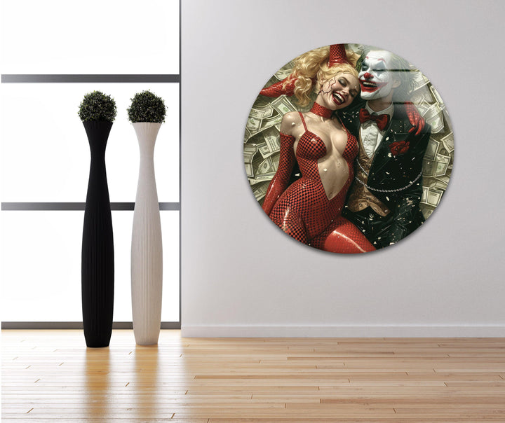 Joker Love Harley Quinn Glass Wall Art, glass image printing, glass prints from photos
