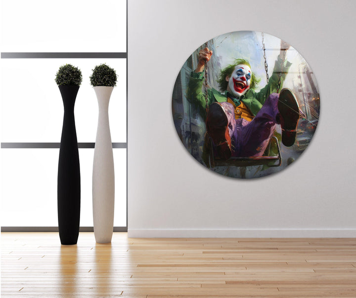 Swinging on a Swing Joker Glass Wall Art, glass pictures for Wall, glass prints wall art