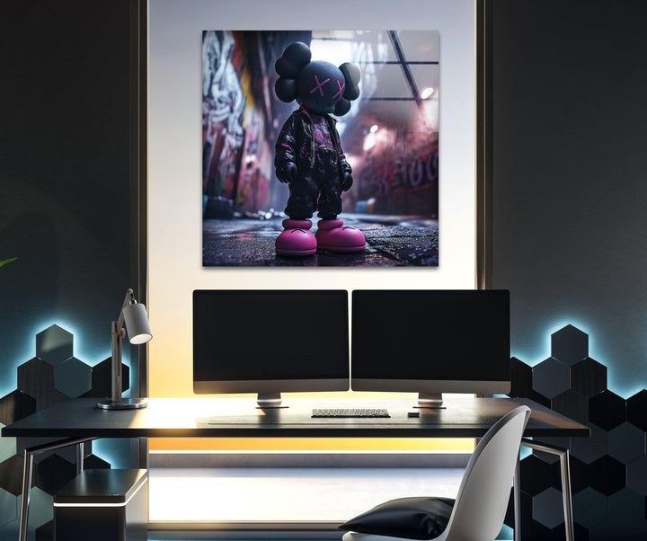 Kaws Purple & Black Glass Wall Art custom glass photo prints, large glass prints

