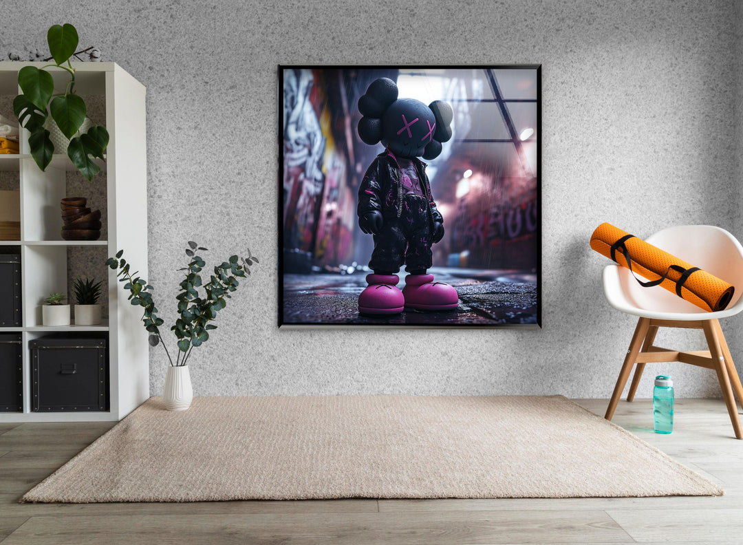 Kaws Purple & Black Glass Wall Art large glass photo prints, glass wall photos

