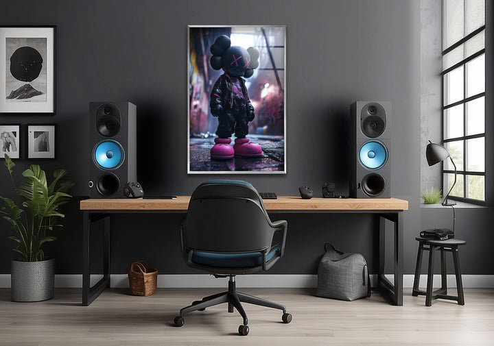 Kaws Purple & Black Glass Wall Art picture on glass wall art, photos printed on glass
