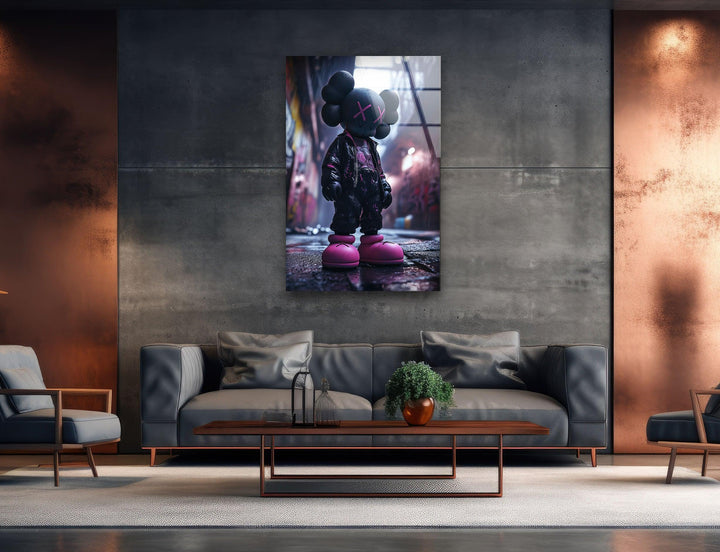 Kaws Purple & Black Glass Wall Art print on glass, glass printed photos
