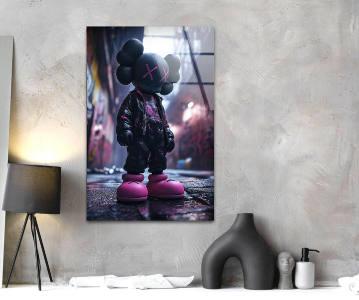 Kaws Purple & Black Glass Wall Art print picture on glass, Tempered Glass Wall Art
