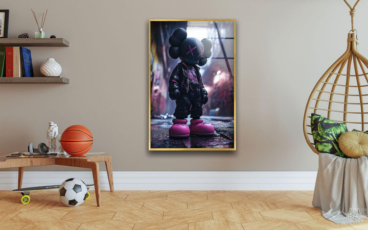 Kaws Purple & Black Glass Wall Art glass wall decor, glass wall art decor
