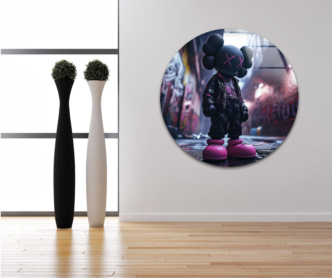 Kaws Purple & Black Glass Wall Art glass art painting, glass art for the Wall
