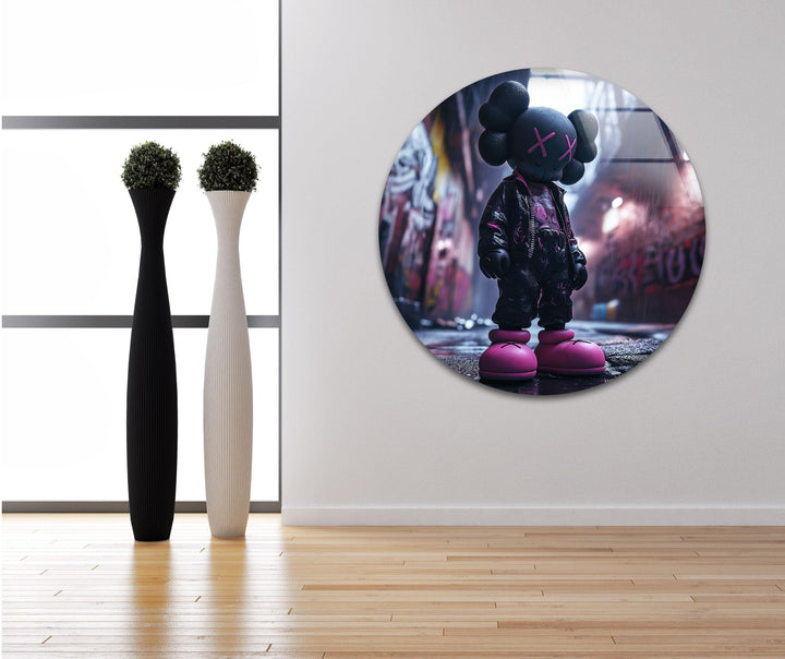 Kaws Purple & Black Glass Wall Art glass art painting, glass art for the Wall

