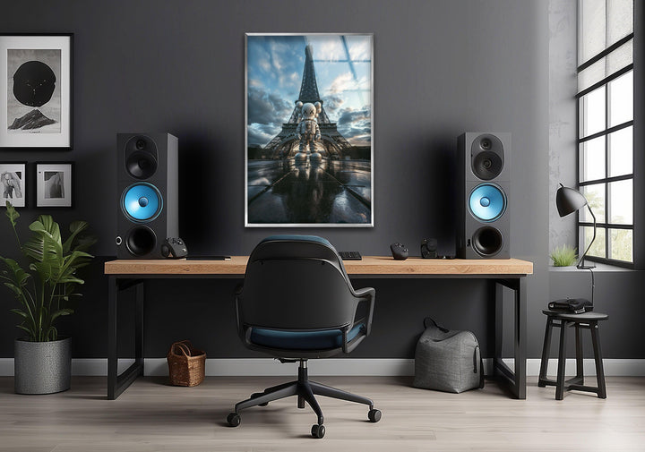Kaws & Eiffel Tower Glass Wall Art custom glass photo prints, large glass prints
