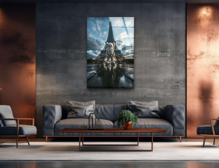Kaws & Eiffel Tower Glass Wall Art picture on glass wall art, photos printed on glass
