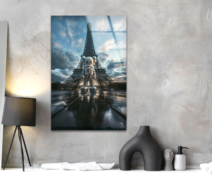 Kaws & Eiffel Tower Glass Wall Art print on glass, glass printed photos
