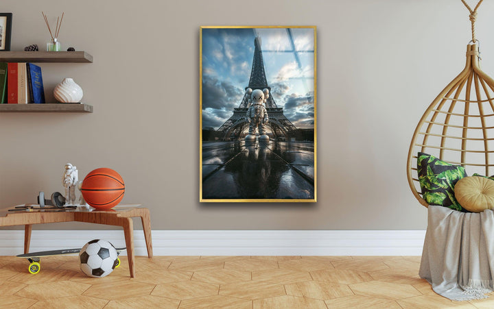 Kaws & Eiffel Tower Glass Wall Art print picture on glass, Tempered Glass Wall Art
