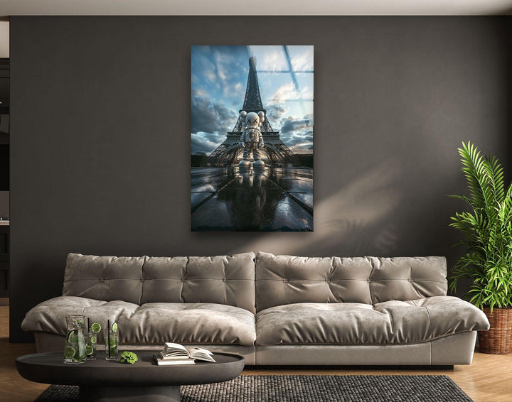 Kaws & Eiffel Tower Glass Wall Art glass pictures for Wall, glass prints wall art

