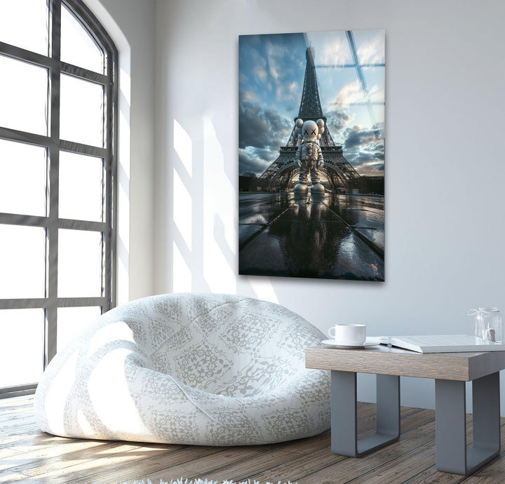 Kaws & Eiffel Tower Glass Wall Art glass wall decor, glass wall art decor
