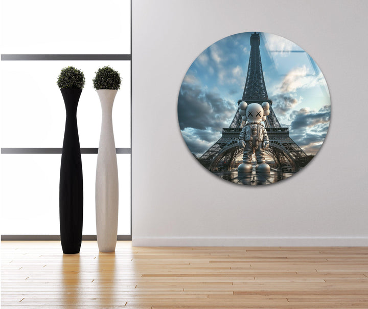 Kaws & Eiffel Tower Glass Wall Art stained glass wall art, stained glass wall decor

