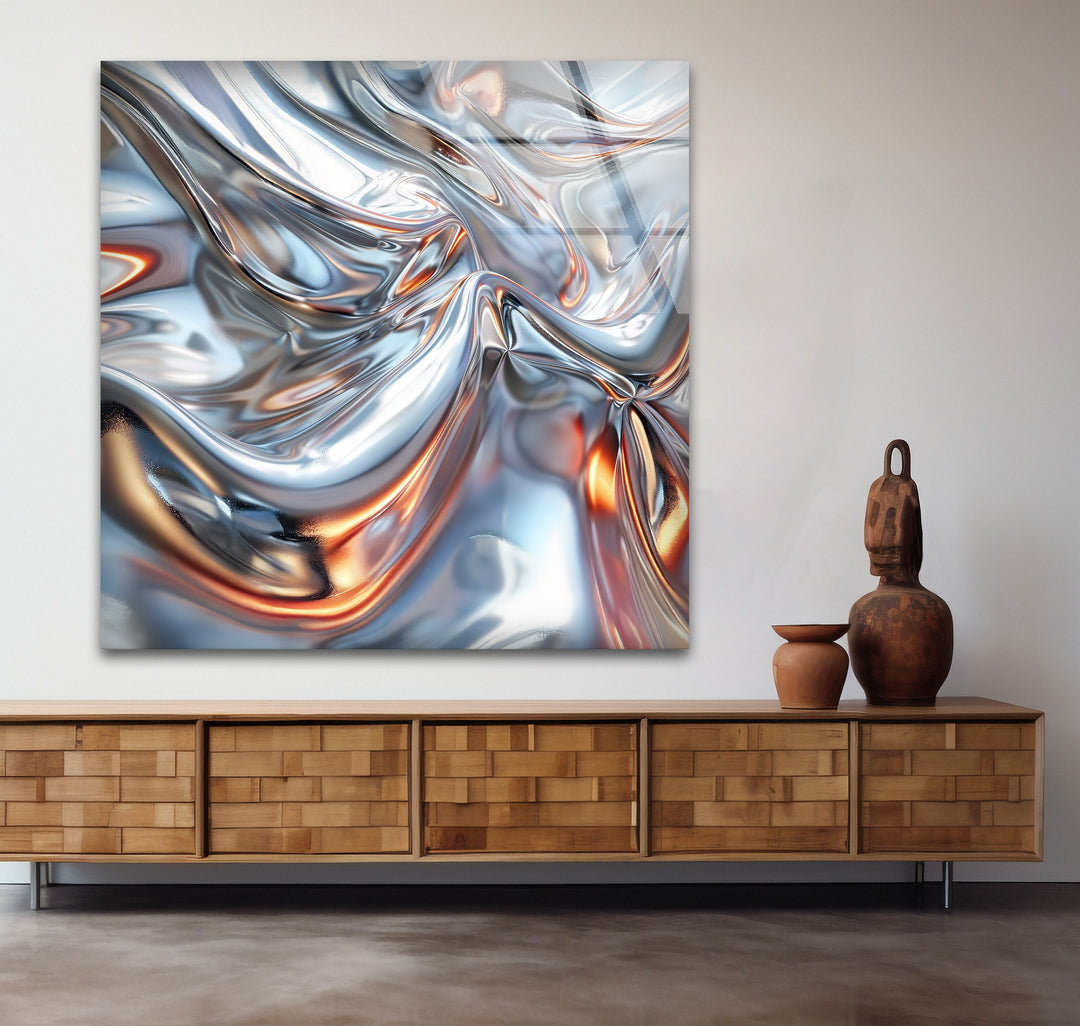 Luminous Steel Drift – Abstract Chrome Silver Glass Wall Art