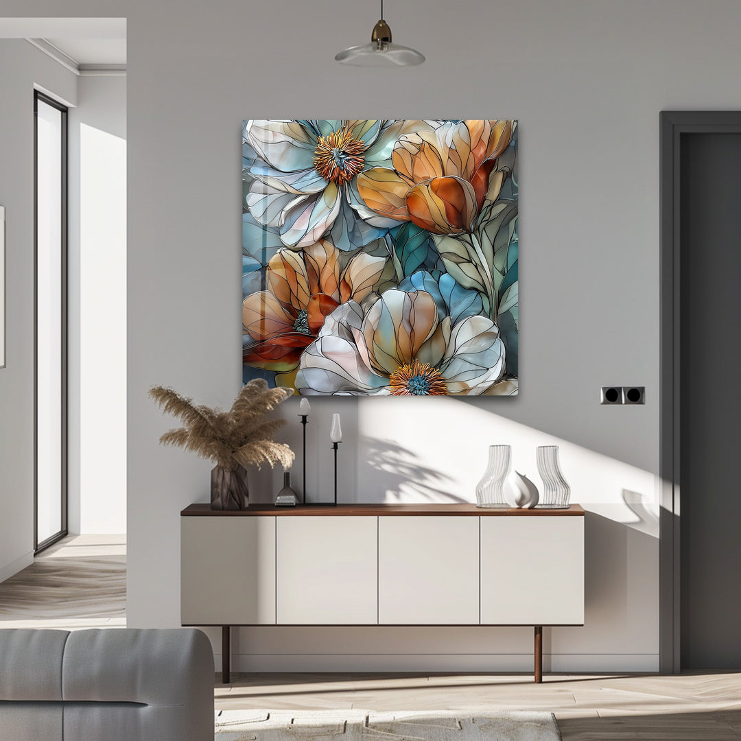 Whispers of Bloom – Floral Glass Wall Art