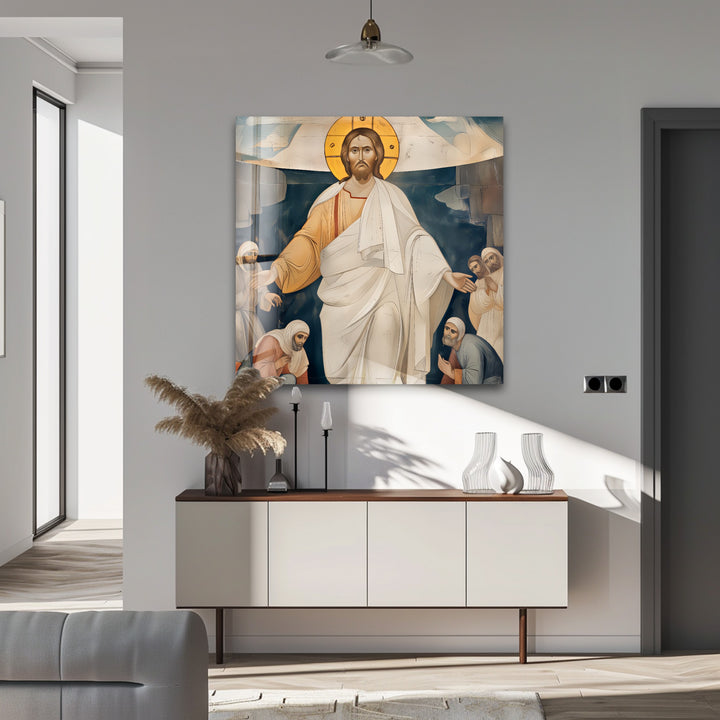 Resurrected Glory – Byzantine Jesus Glass Wall Art