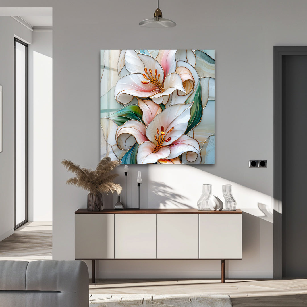Opaline Grace – Elegant Floral Glass Wall Art