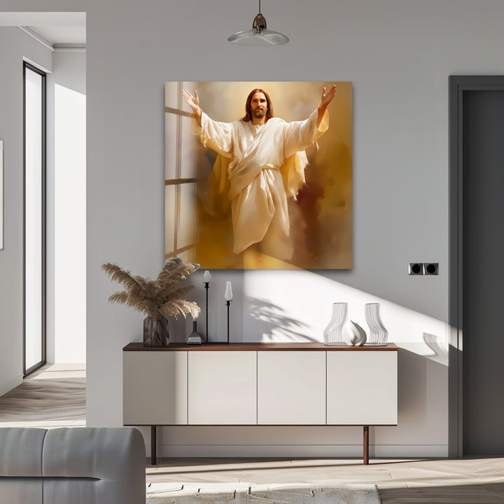Divine Embrace of Light – Religious Glass Wall Art