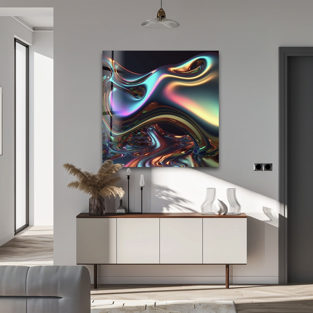 Spectrum Melt Aura – Iridescent Liquid Chrome Glass Wall Art