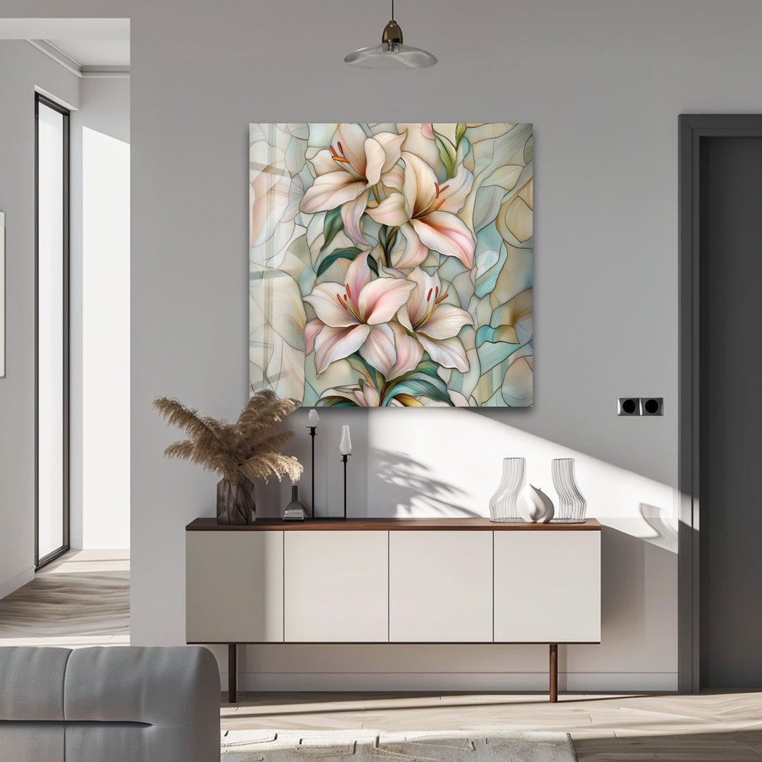 Blush Petals Harmony – Stained Floral Glass Wall Art