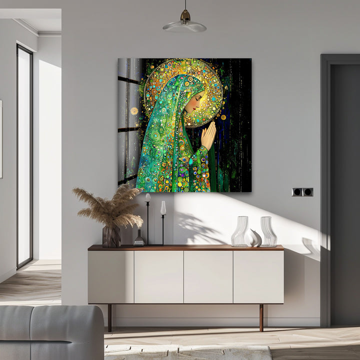 Praying Grace – Spiritual Mosaic Madonna Glass Wall Art