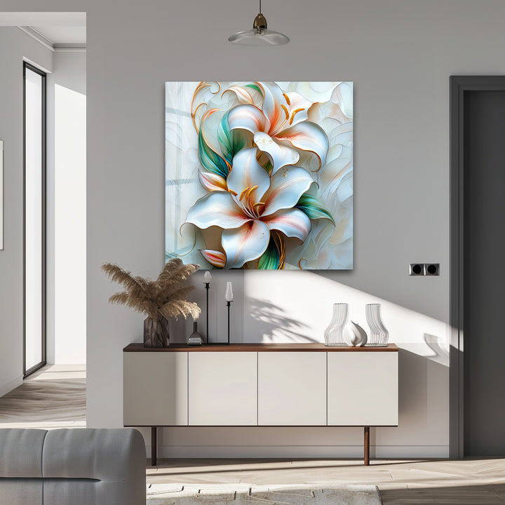 Golden Lily Bloom – Elegant Floral Glass Wall Art