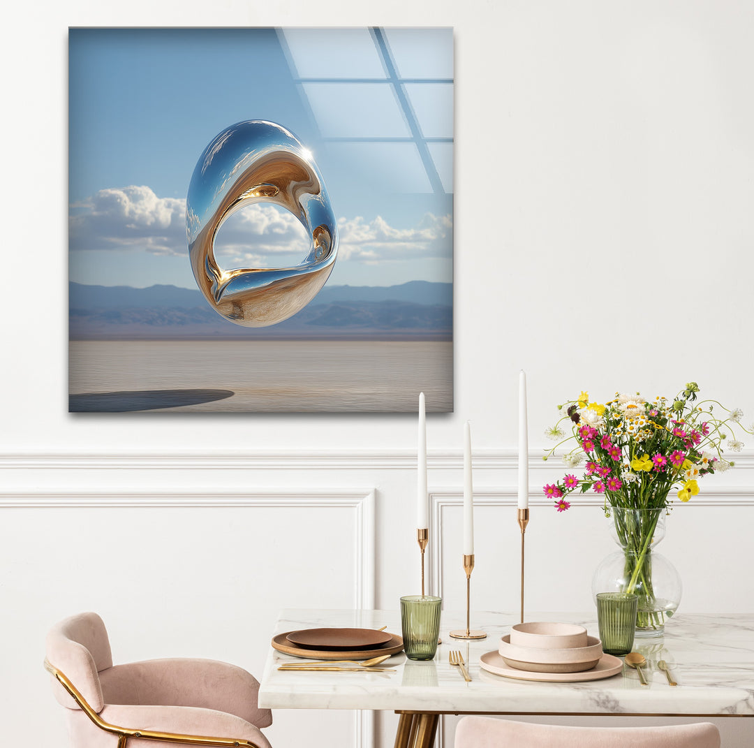 Celestial Infinity Loop – Floating Metallic Sculpture Glass Wall Art