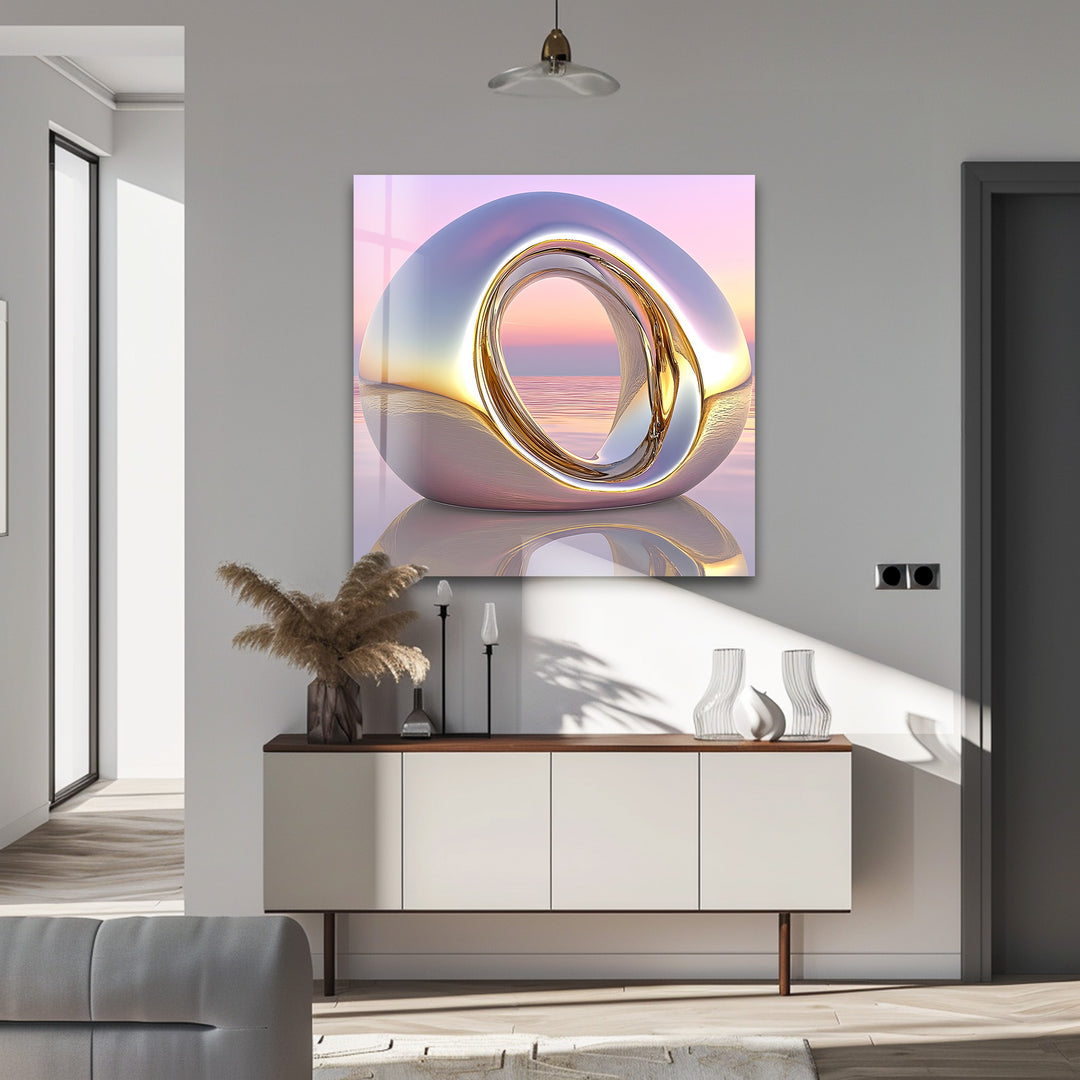Lumina Dawn Sculpture – Polished Chrome Orb Glass Wall Art