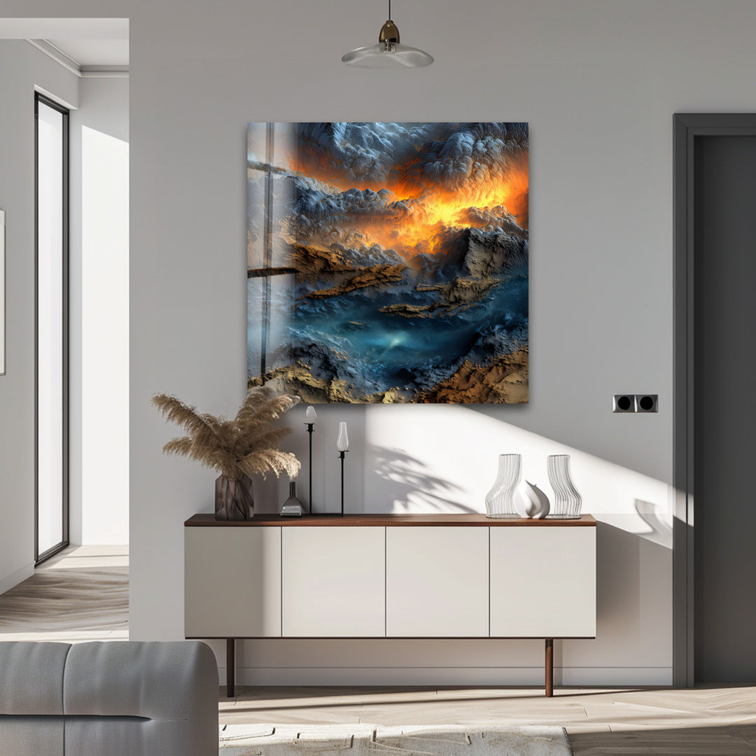 Inferno Skies – Volcanic Sunset Abstract Glass Wall Art