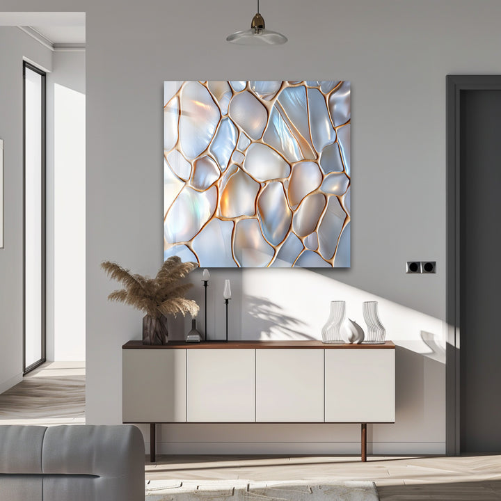 Luminous Stonescape – Iridescent Pebble Glass Wall Art